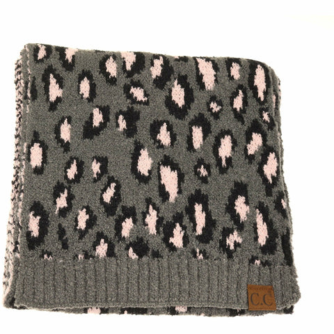 Leopard Boucle Knit Scarf-Lt. Melange Grey