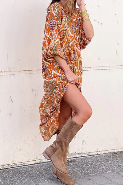 Orange Multi Colored Aztec Design Midi Dress - Hope Boutique Shop