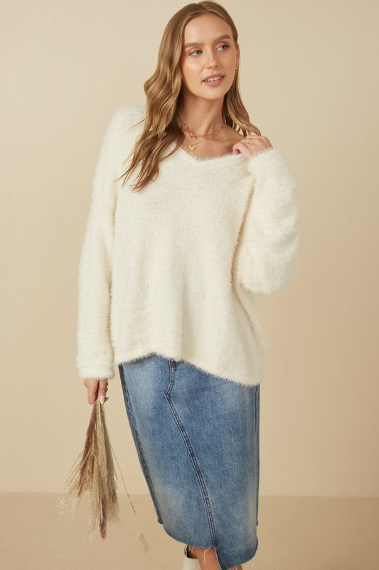 Mohair V Neck Sweater Top - Hope Boutique Shop