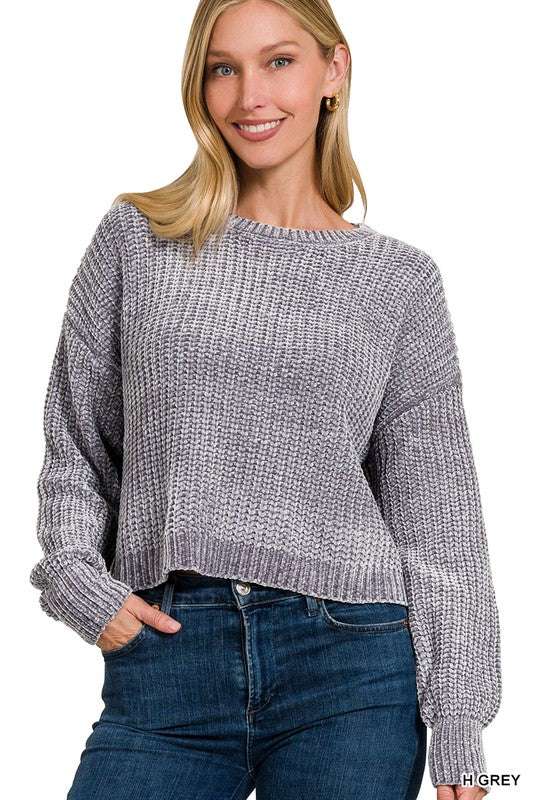 Chenille Round Neck Sweater - Hope Boutique Shop