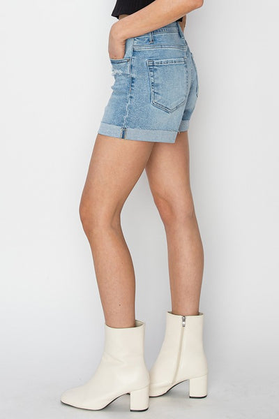 High Rise Cuffed Denim Shorts