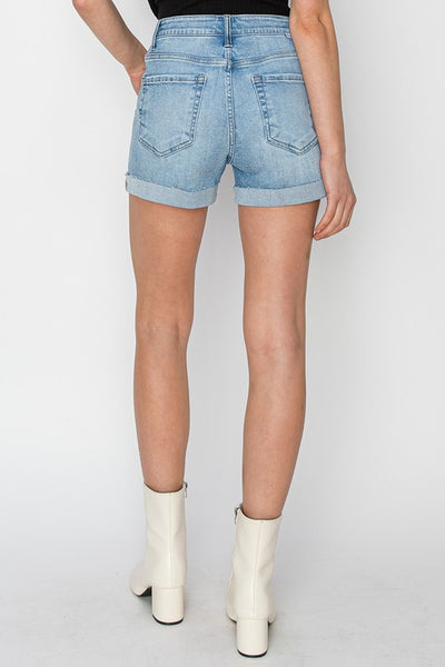 High Rise Cuffed Denim Shorts