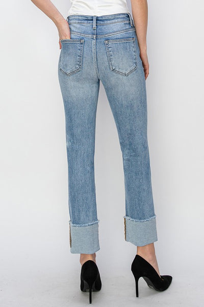 Cuffed Straight Leg Jeans - Hope Boutique Shop