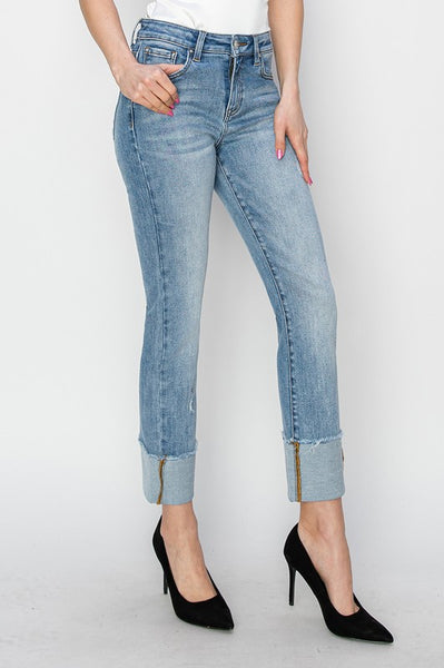 Cuffed Straight Leg Jeans - Hope Boutique Shop