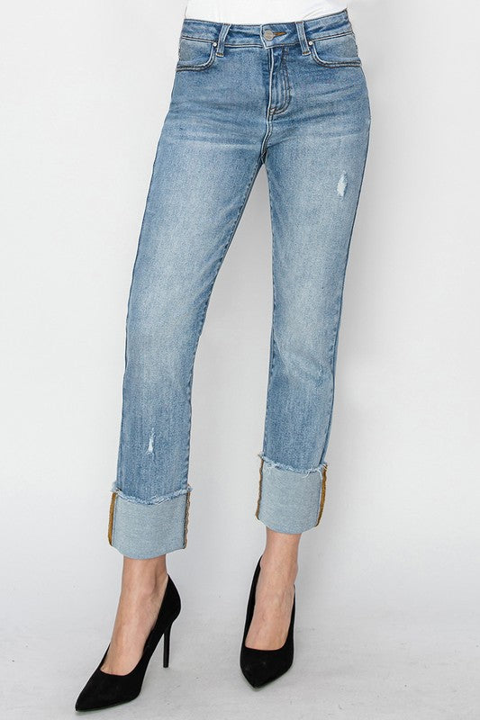 Cuffed Straight Leg Jeans - Hope Boutique Shop