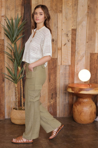 Olive Cargo Straight Leg Pants - Hope Boutique Shop