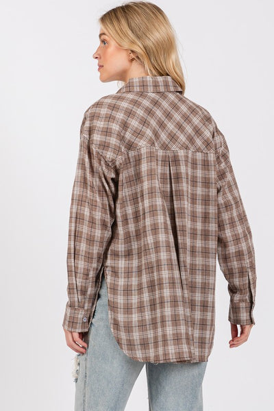 Mocha Plaid Button Down Top - Hope Boutique Shop