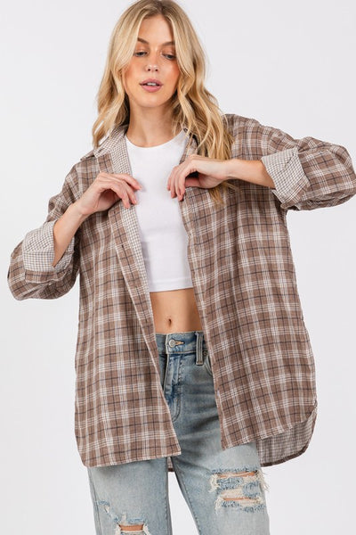 Mocha Plaid Button Down Top - Hope Boutique Shop