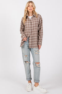 Mocha Plaid Button Down Top - Hope Boutique Shop