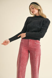 Mock Neck Puff Shoulder Sweater