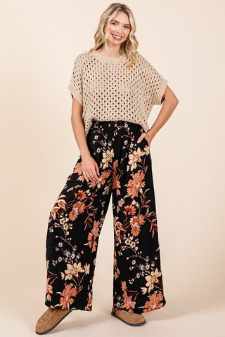 Floral Design Wide Leg Pants - Hope Boutique Shop