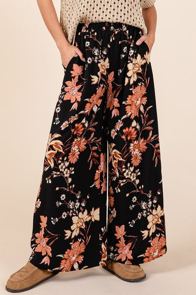 Floral Design Wide Leg Pants - Hope Boutique Shop