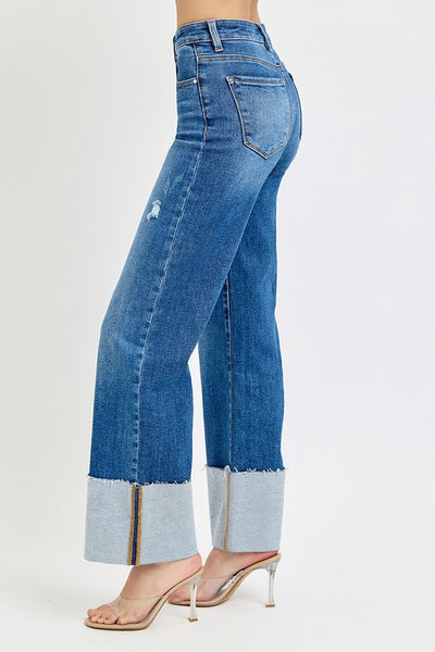 Ankle Wide Cuffed Denim - Hope Boutique Shop