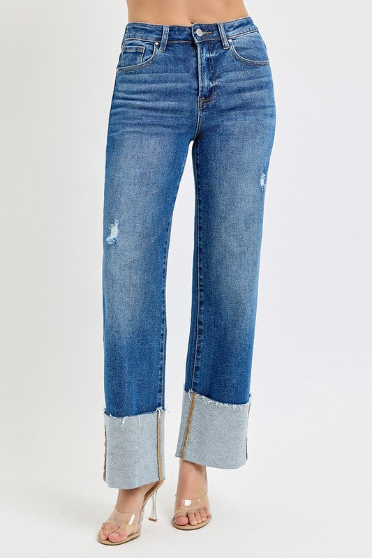 Ankle Wide Cuffed Denim - Hope Boutique Shop