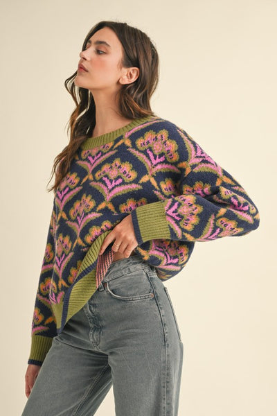 Floral Round Neck Knit Sweater - Hope Boutique Shop