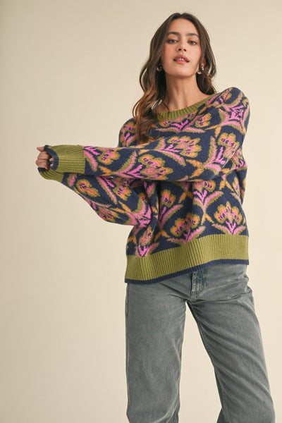 Floral Round Neck Knit Sweater - Hope Boutique Shop