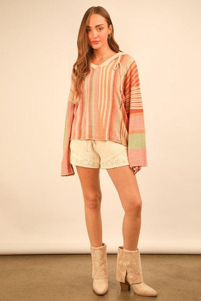 Spring Stripe Knit Sweater Hoodie