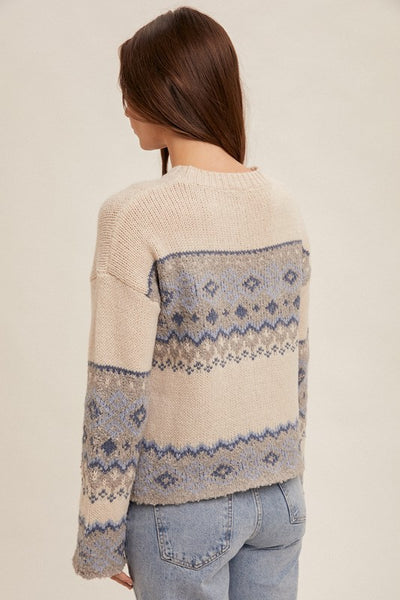 Multi Pattern Crew Neck Sweater