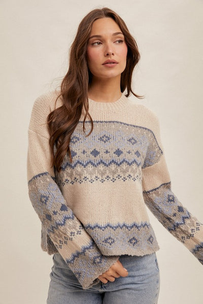 Multi Pattern Crew Neck Sweater