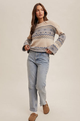 Multi Pattern Crew Neck Sweater