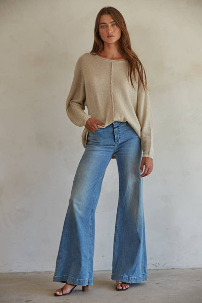 Taupe Sweater Ribbed Pullover