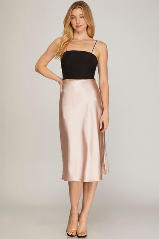 Midi Champagne Satin Skirt - Hope Boutique Shop