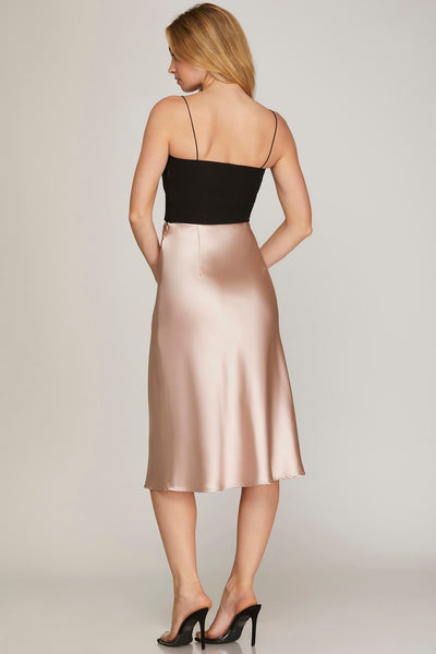 Midi Champagne Satin Skirt - Hope Boutique Shop