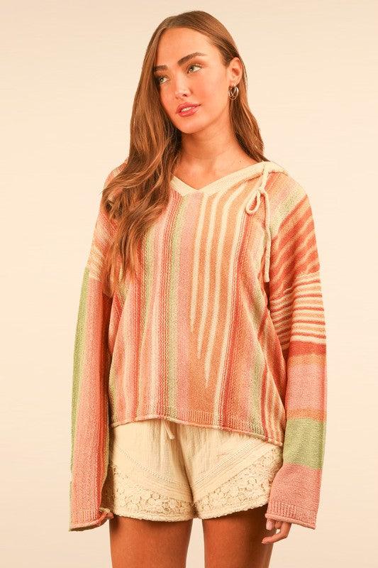 Spring Stripe Knit Sweater Hoodie