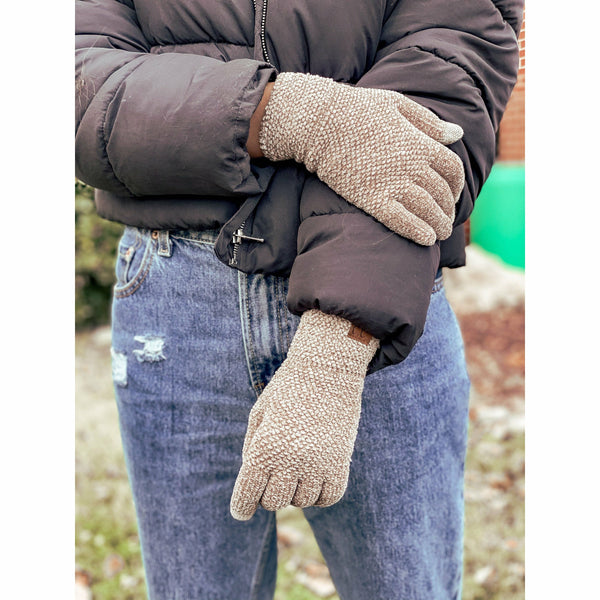 Eco-Friendly Chenille Women's Gloves: Nude