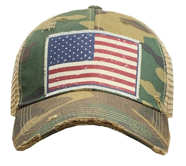 American Flag Distressed Trucker Hat