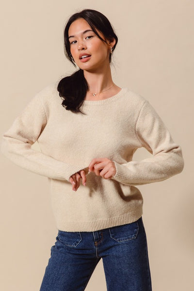 Reversible Open V Back Bow Sweater