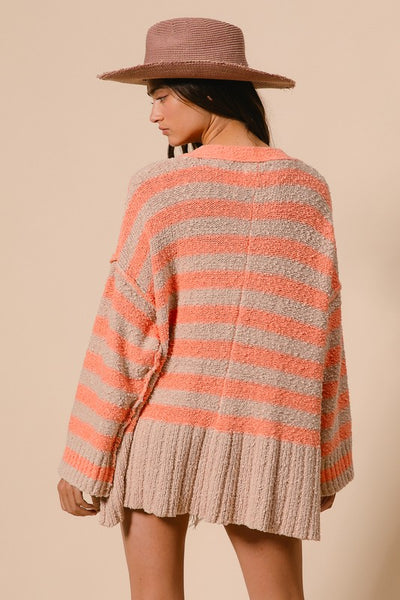 Oversized Striped V Neck Cardigan