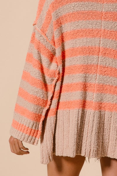 Oversized Striped V Neck Cardigan