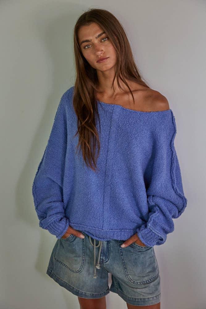 Blue Boat Neck Pullover