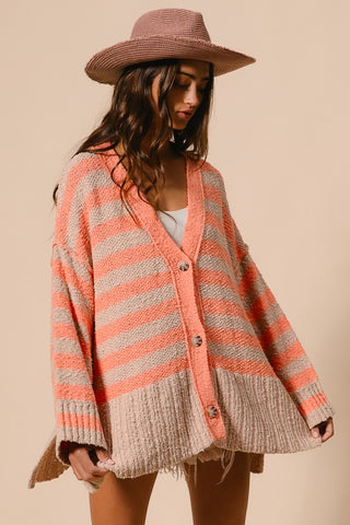 Oversized Striped V Neck Cardigan