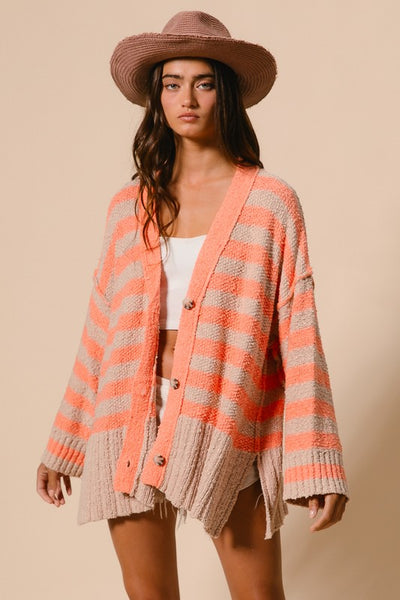 Oversized Striped V Neck Cardigan