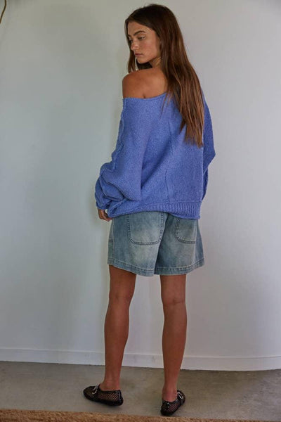 Blue Boat Neck Pullover