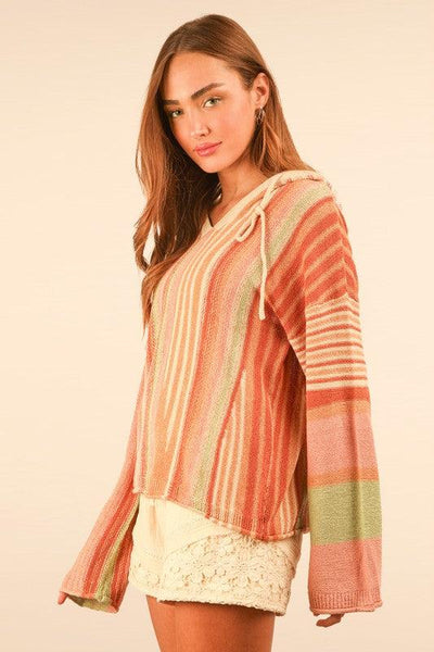 Spring Stripe Knit Sweater Hoodie