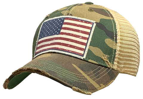 American Flag Distressed Trucker Hat