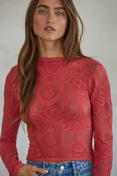 Seamless Jacquard Mock Neck Top